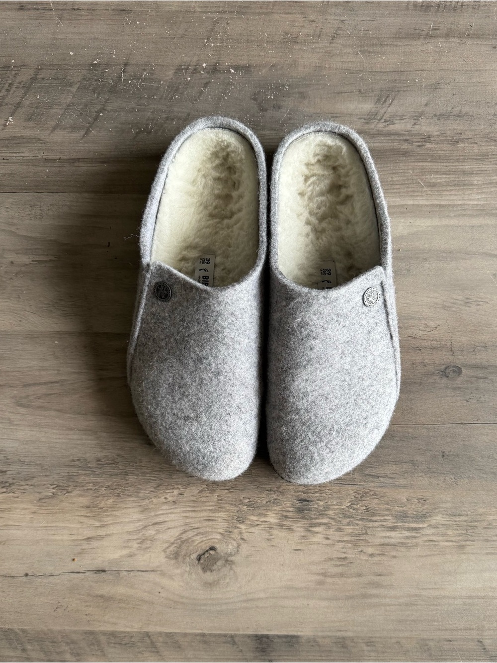 Birkenstock Grey Felt Wool Clogs with Shearling Lining